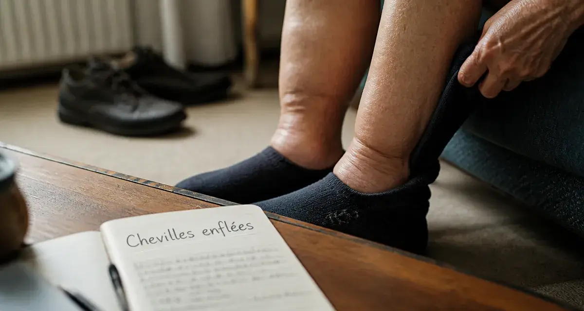 Chevilles enflées chez personnes âgées, deux chevilles enflées près des mollets
