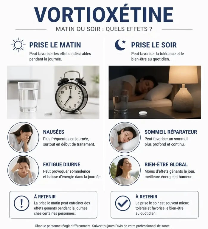 Infographie comparative : pourquoi prendre Brintellix le soir pour limiter les effets secondaires