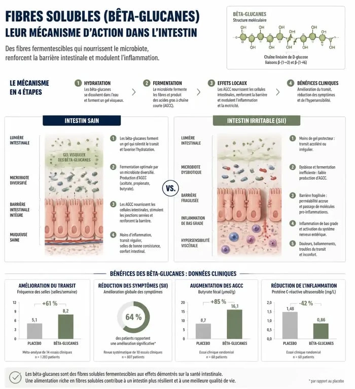 Infographie sur les bienfaits et précautions des flocons d'avoine pour le syndrome de l'intestin irritable