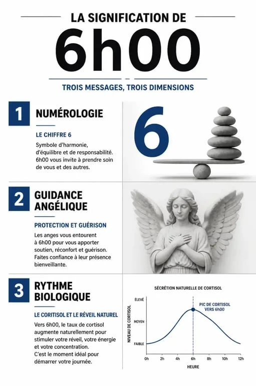 Infographie sur la signification spirituelle et biologique de l'heure 6h00