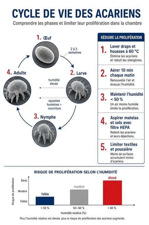 Infographie sur la prévention des mites de poussière et acariens dans la maison