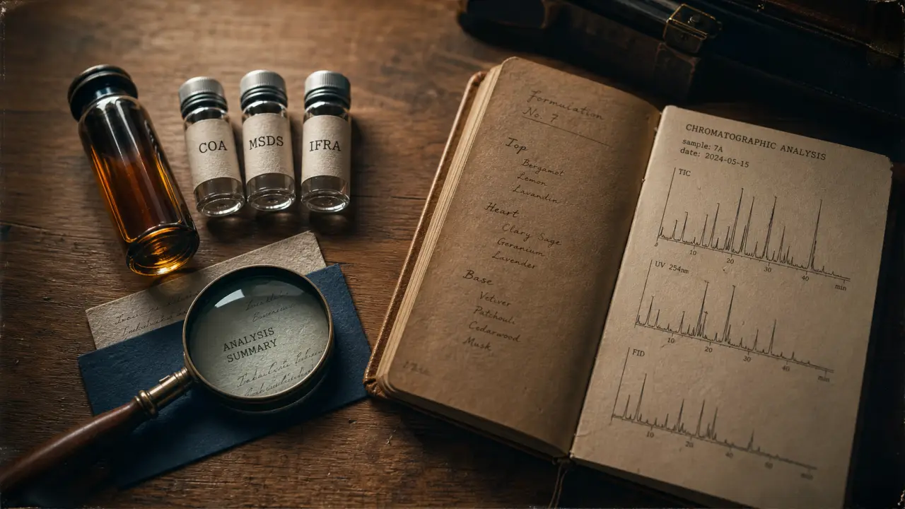 Aromologie science ou arnaque, fioles et documents COA MSDS IFRA