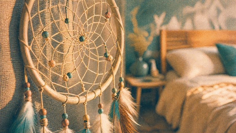 Photo d’attrapeurs de reves artisanaux sur toile de jute