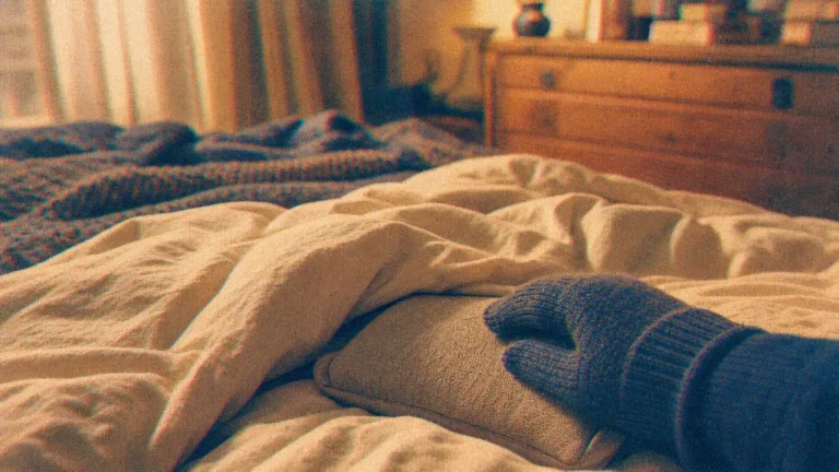 Bouillotte dans le lit sous la couette, test de chaleur sur la housse