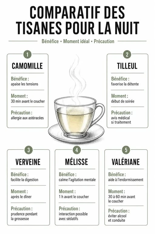 Tisane nuit : comparaison des plantes du soir pour mieux dormir