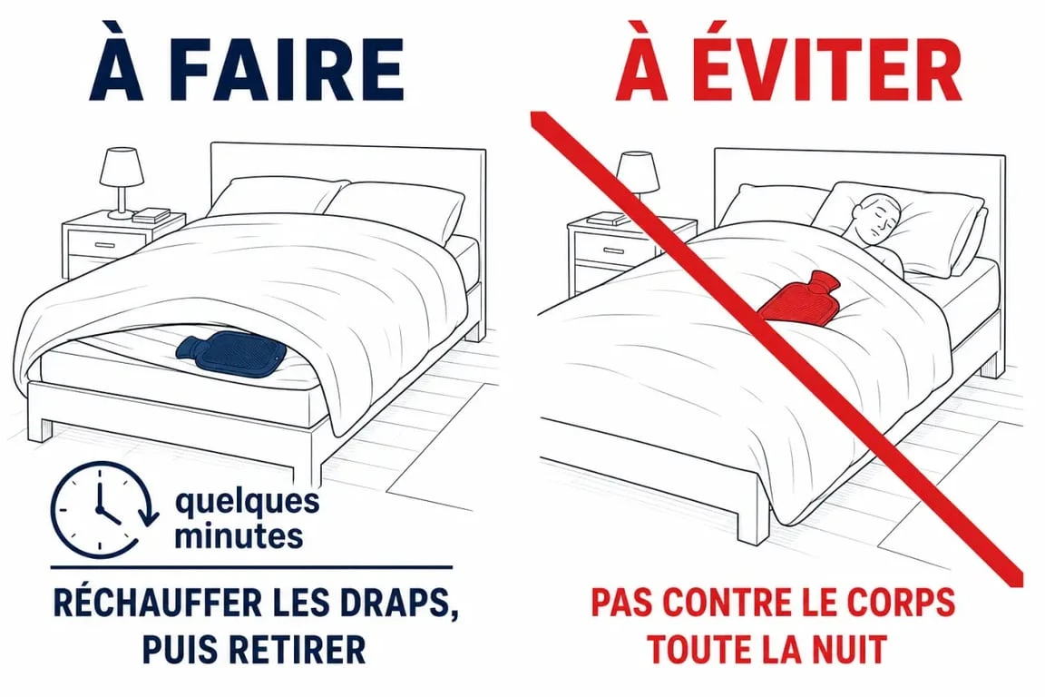 Bouillotte dans le lit : usage sûr pour réchauffer les draps et éviter de dormir collé à la bouillotte