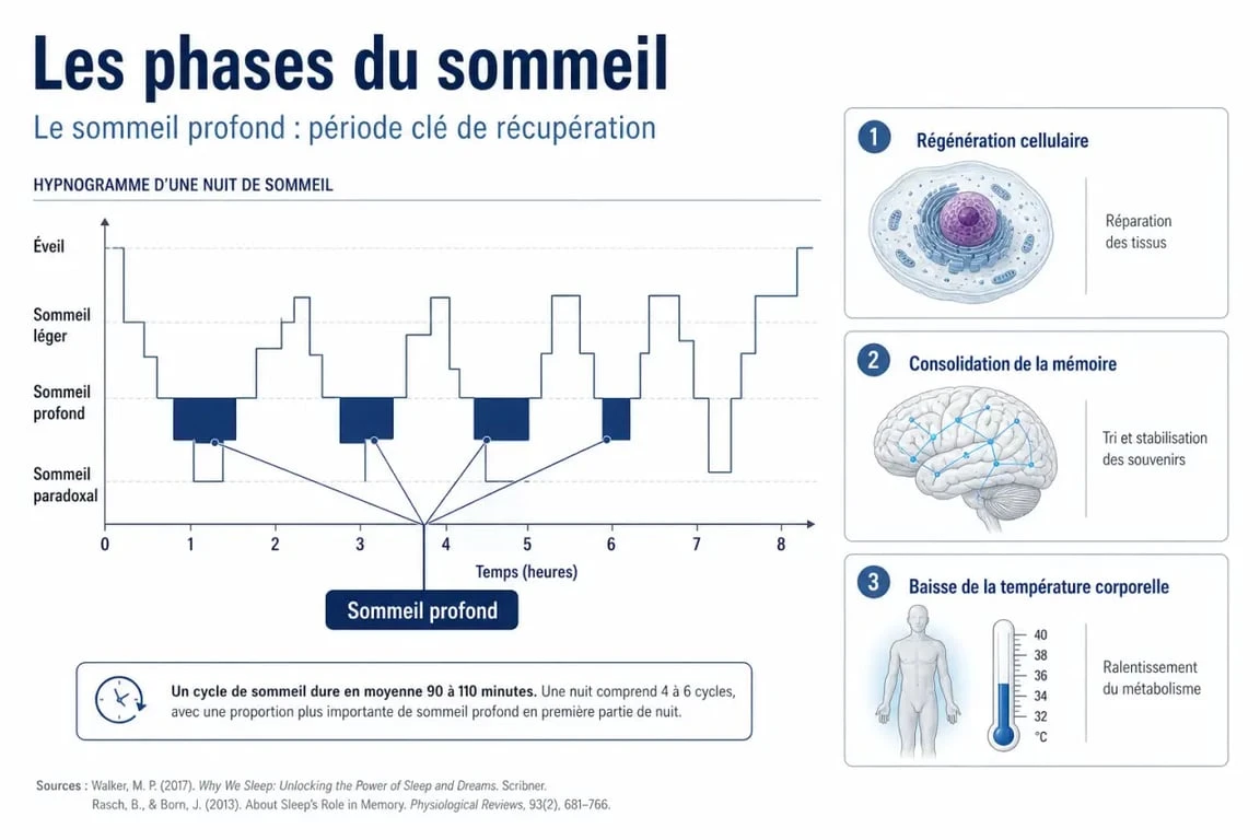 Infographie sur les mécanismes du sommeil profond et ses bienfaits pour la santé