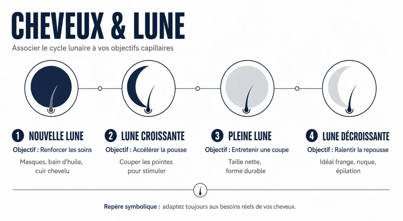 Cheveux et la lune : cycle lunaire appliqué à la pousse, à l’entretien et aux soins capillaires