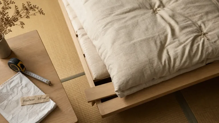 Futon lit 30 cm sur tatamis : vue détaillée