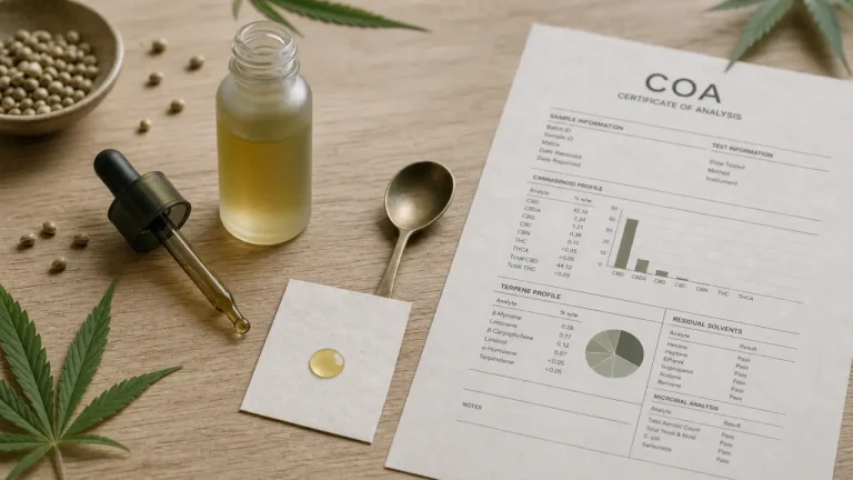 Gouttes de CBD, huile et analyse COA