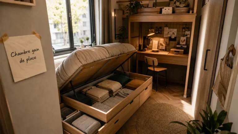 Lit pour petit chambre : lit coffre avec rangement dans une petite chambre