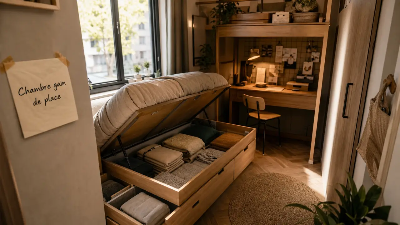 Lit pour petit chambre : lit coffre avec rangement dans une petite chambre