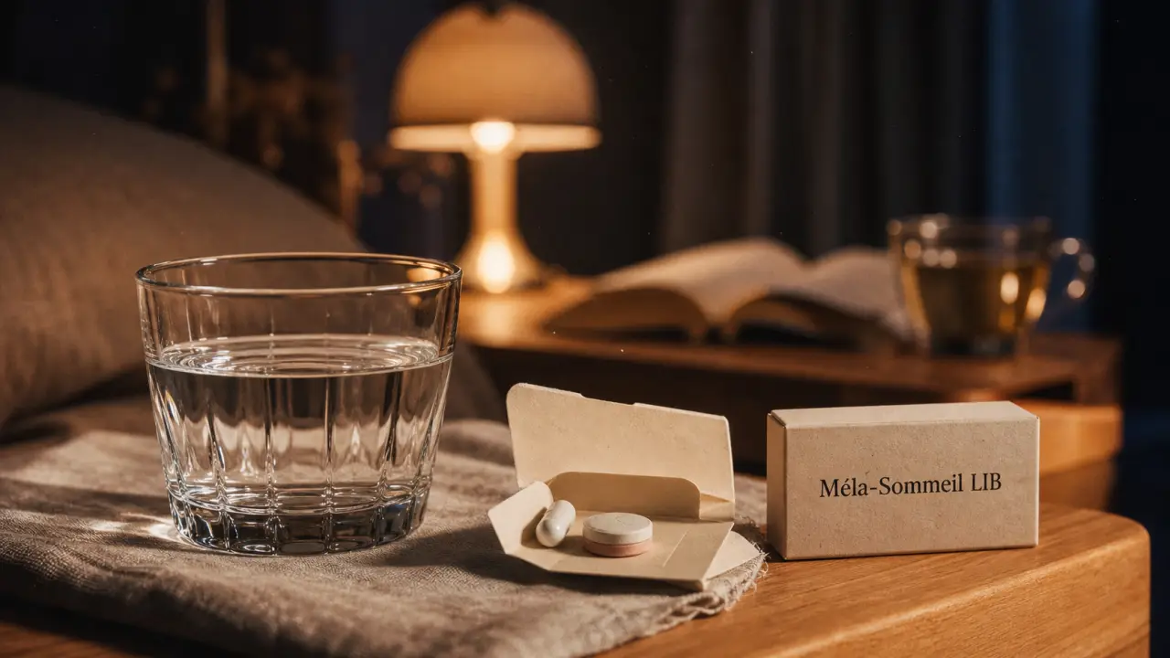 Mela sommeil : gélules et LIB sur table, pour mieux dormir