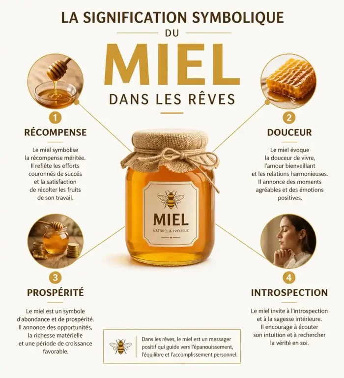 Infographie symbolique des significations de rêver de miel
