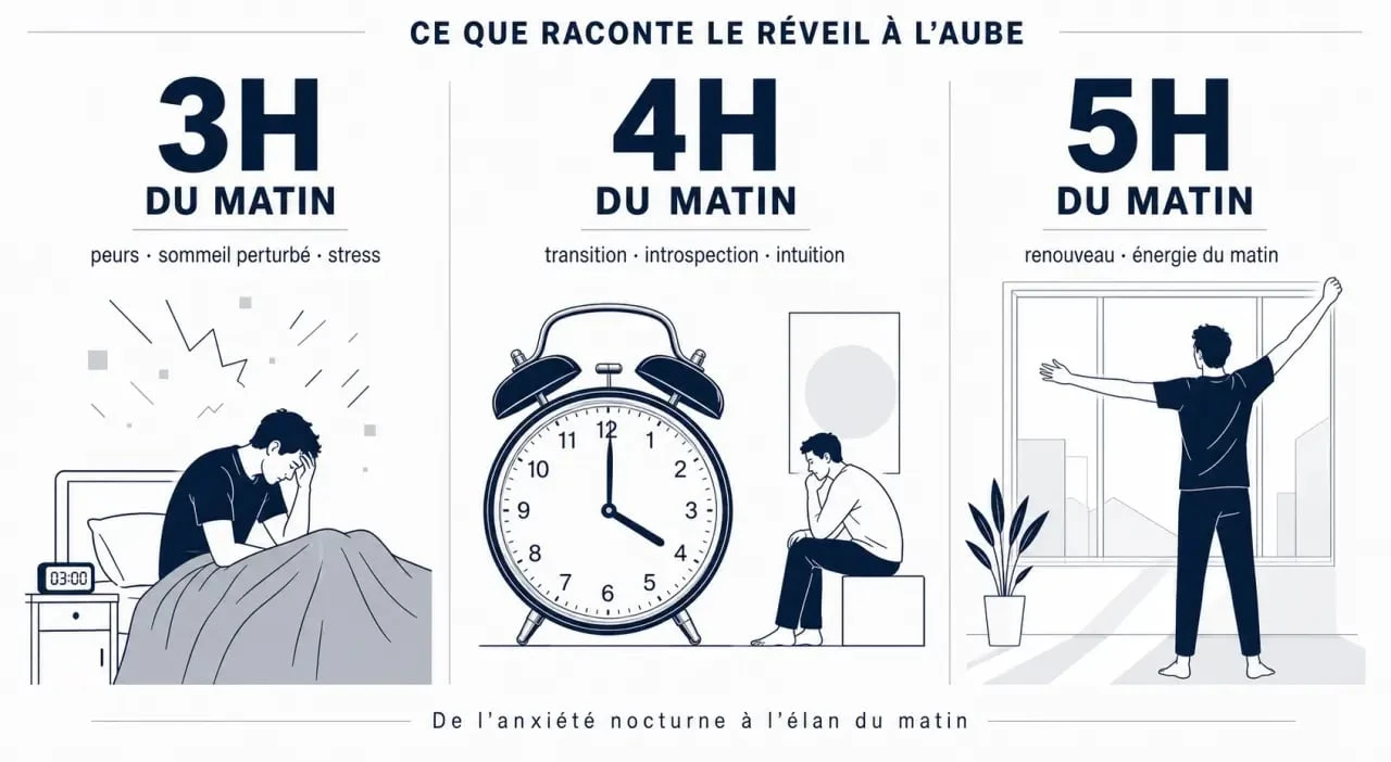 Se réveiller à 4h du matin signification spirituelle : comparaison visuelle des heures 3h, 4h et 5h