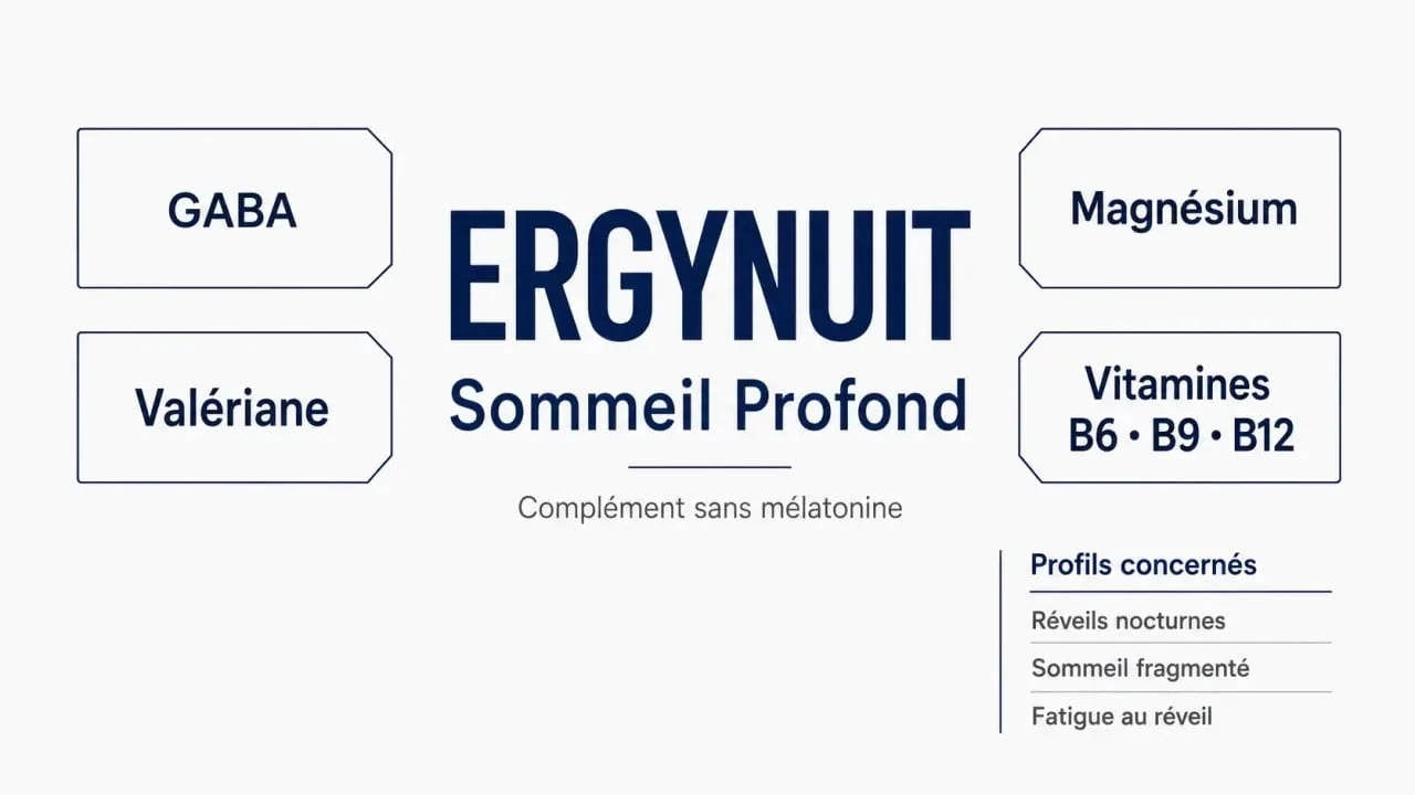 ERGYNUIT Sommeil Profond : visuel sur la formule sans mélatonine et les profils de sommeil concernés