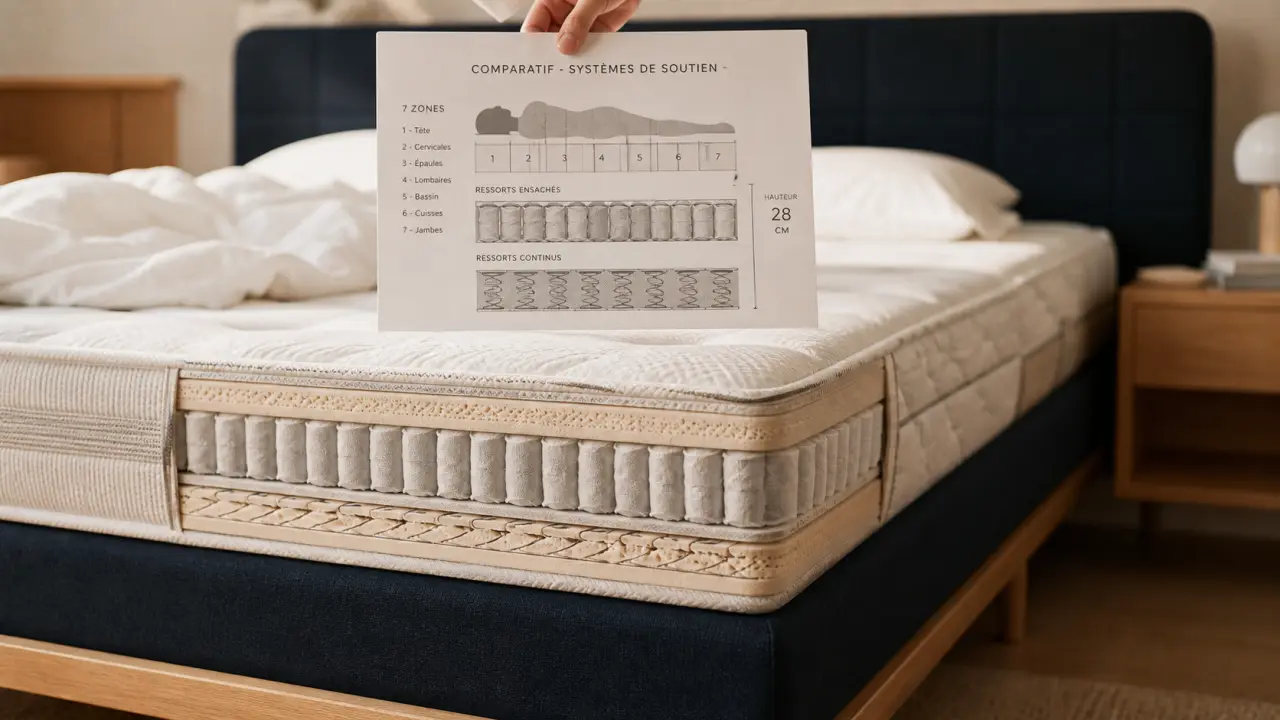 Matelas sofitel MY BED 28 cm 7 zones mi-ferme, vue sommier