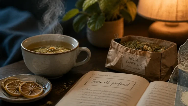 Plante sommeil profond : tisane camomille mélisse, carnet sommeil profond