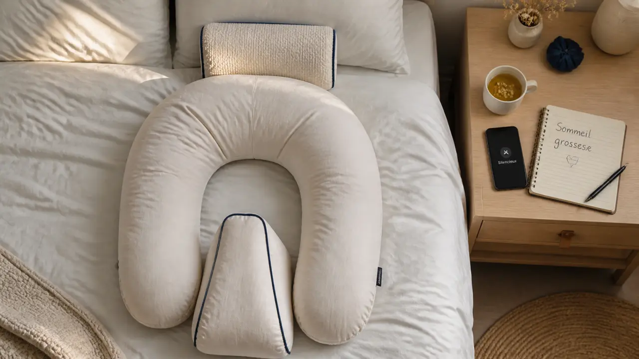 Position dormir enceinte : dormir sur le côté gauche avec coussin grossesse