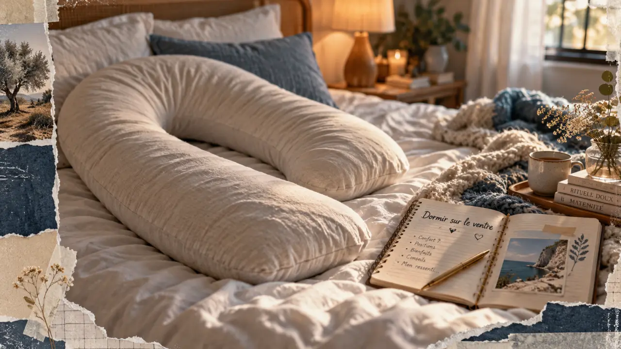 Dormir sur le ventre enceinte avec coussin de grossesse sur lit