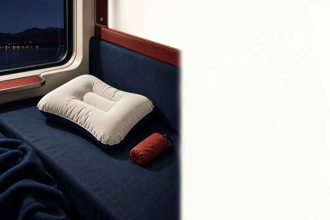 Oreiller gonflable utilisé comme accessoire de confort pendant un voyage