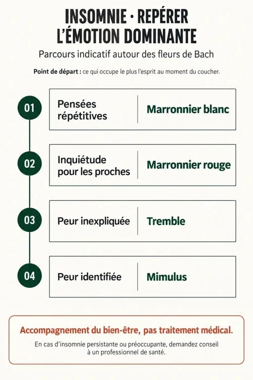 Infographie sur la fleur de Bach pour l’insomnie selon l’émotion dominante