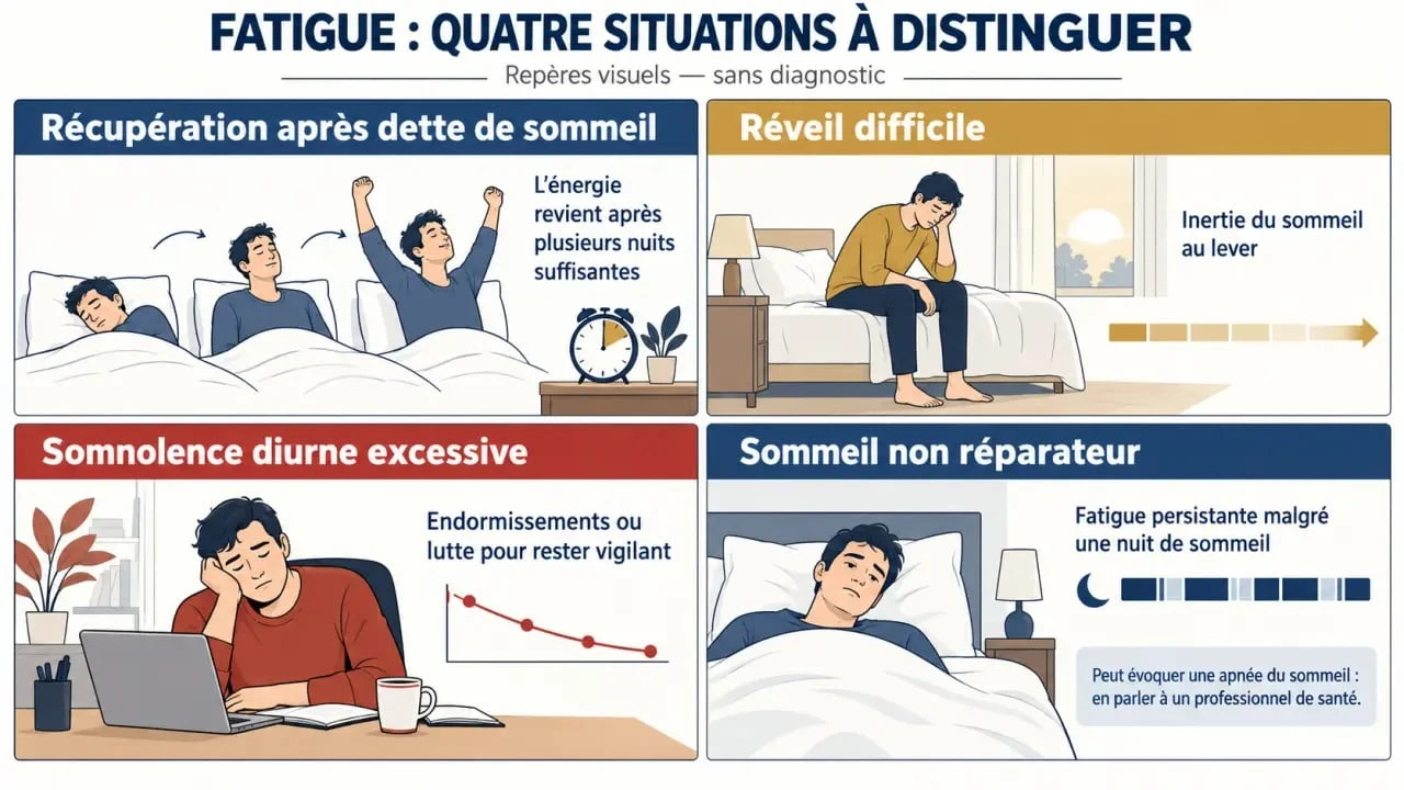 Sommeil trop profond et réveil difficile : comparaison entre fatigue, somnolence, hypersomnie et sommeil non réparateur