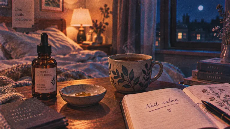 Fleur de bach insomnie : gouttes de nuit calme sur table près du lit