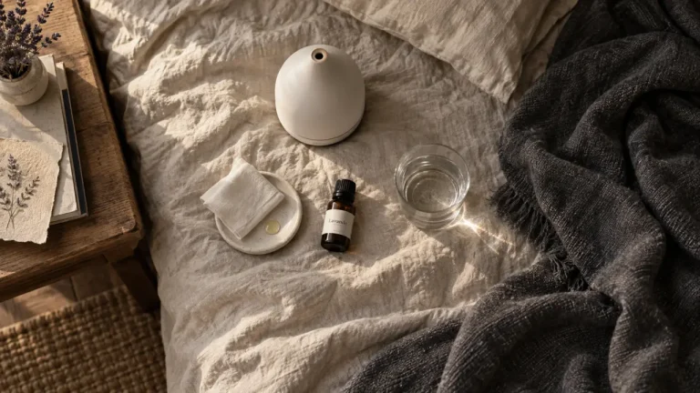Huiles essentielles sommeil profond : diffuseur lavande sur lit