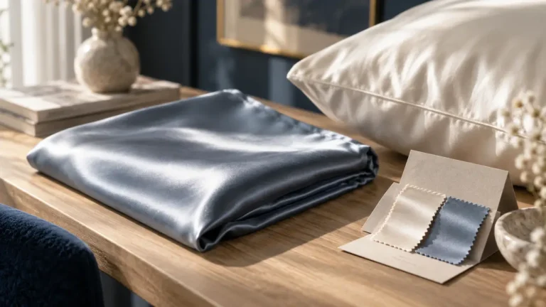 Taie d oreiller en satin brillante sur table