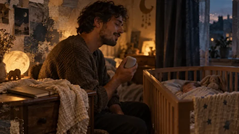 Berceuse pour dormir : parent près du berceau au crépuscule