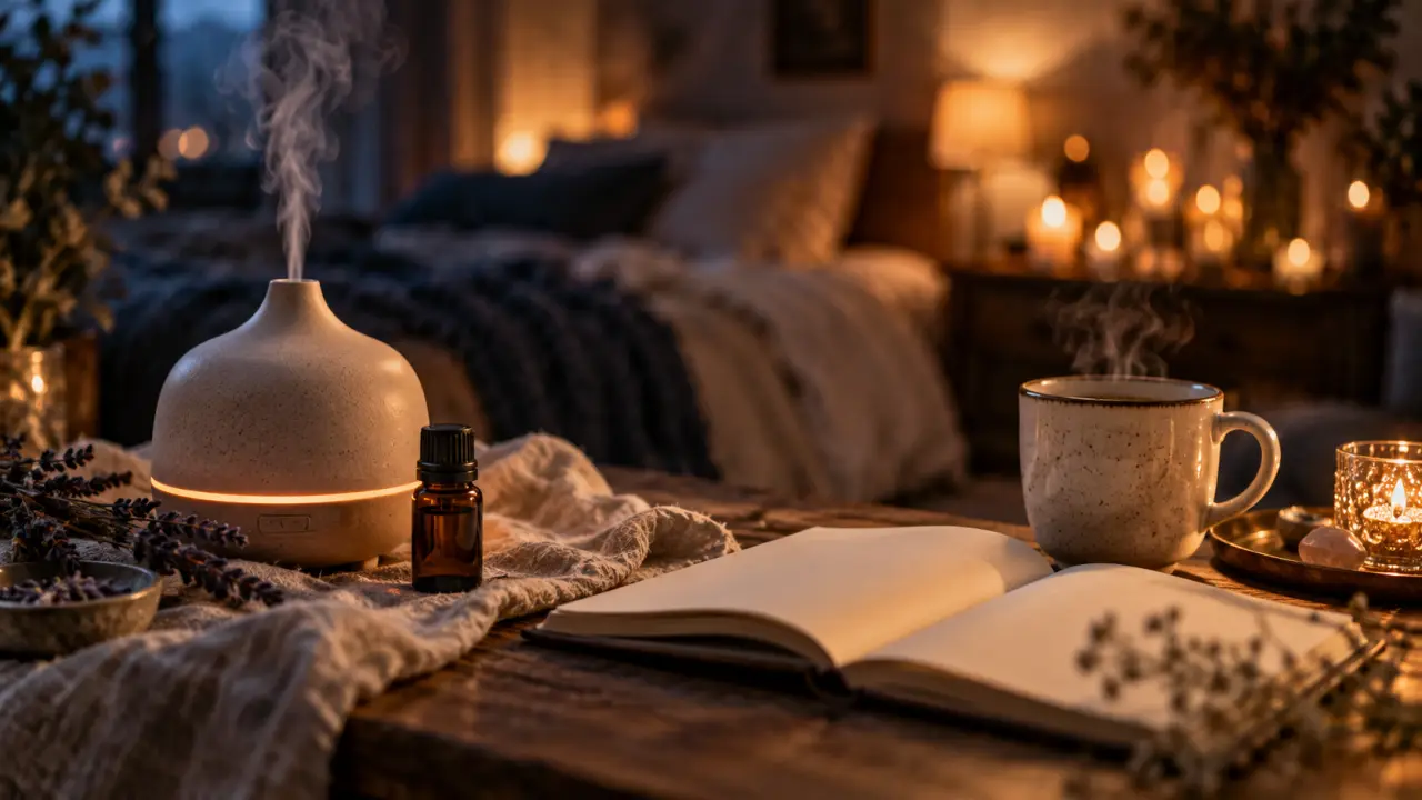 Huile essentielle pour dormir : lavande et camomille, diffuseur au coucher