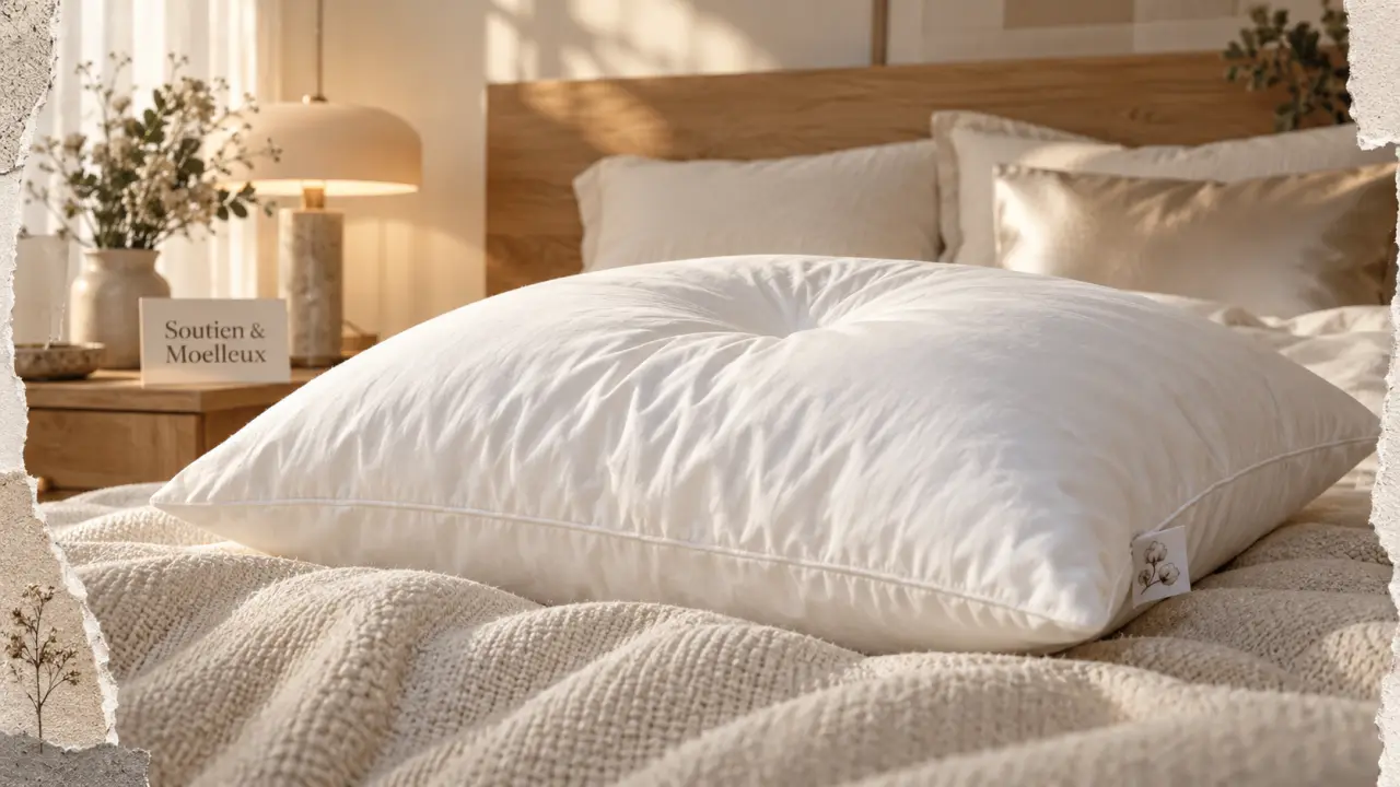 Oreiller hotel blanc moelleux, soutien du cou en chambre d’hôtel