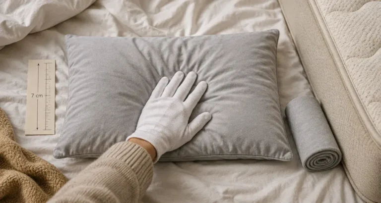 Oreiller plat : hauteur 5,5 à 7 cm pour garder la tête proche du matelas